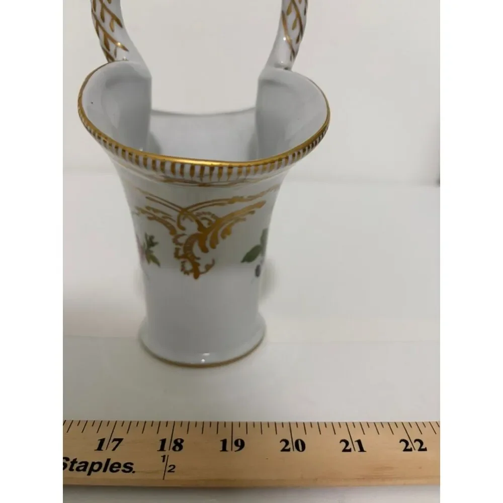 Vintage Paris royal Peint a la Main Handled floral basket vase gold trim
